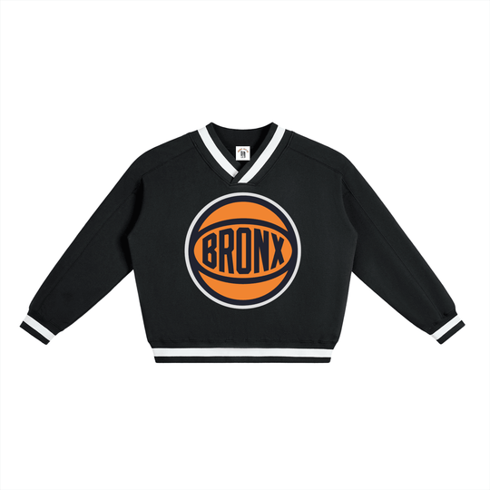 BXN Basketball 2026 Playoff Edition V-Neck Contrast Collar Boxy Sweatshirt by Bronx Native