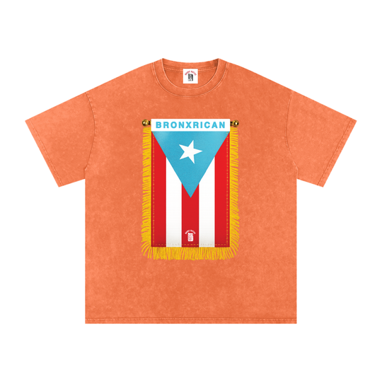 BronxRican Flag PR Edition Snow Washed Oversized Cotton T-Shirt by Bronx Native - Puerto Rico Collection