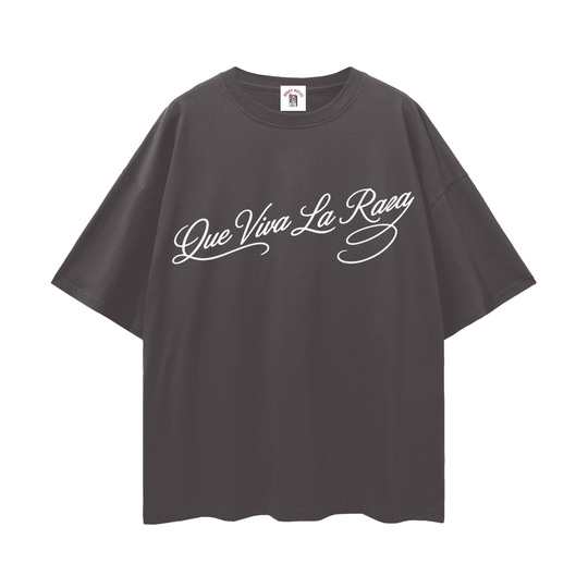 Que Viva la Raza Streetwear Loose Drop Shoulder T-Shirt by Bronx Native for New York summer