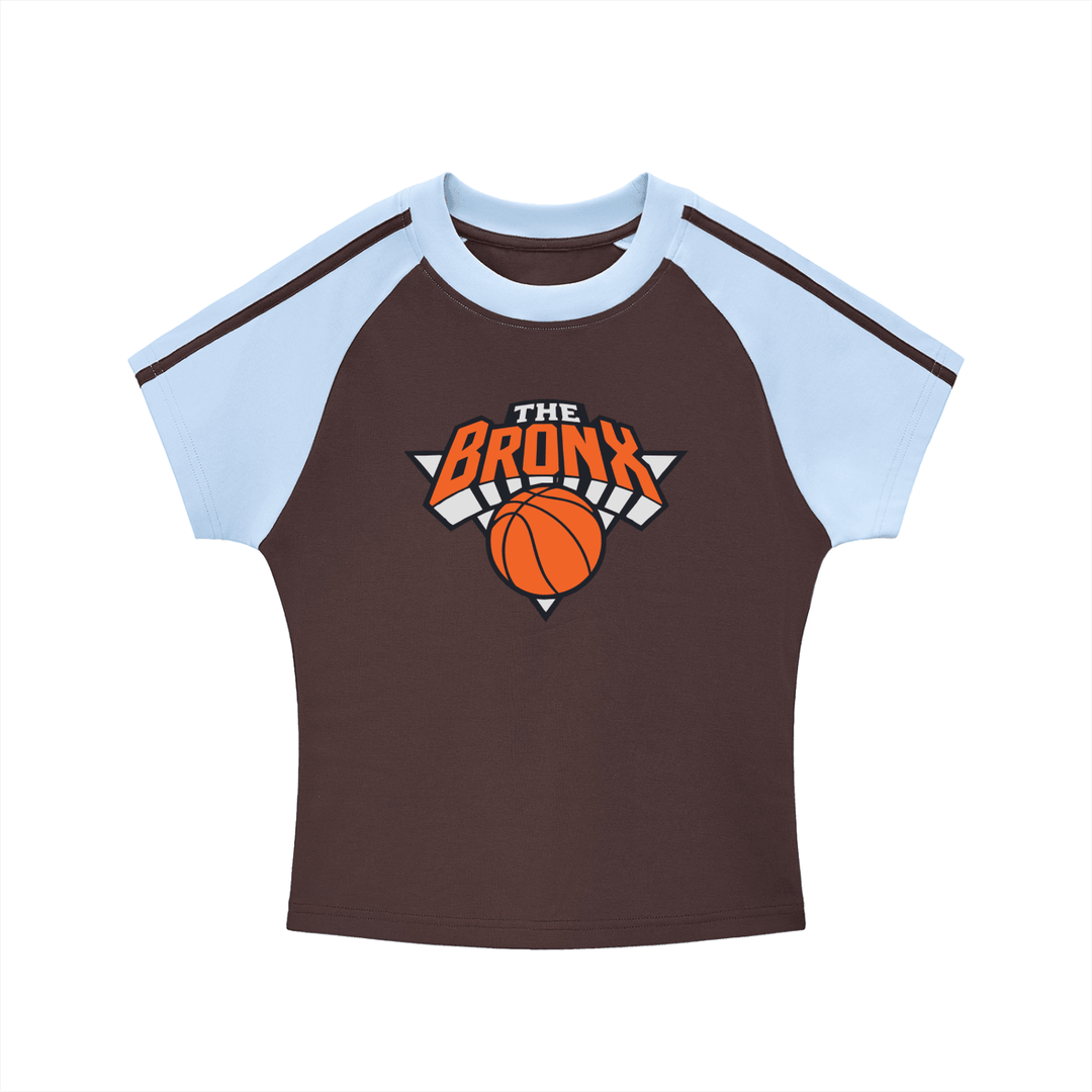 Bronx Basketball 2026 Playoff Edition Women's Contrast Stripes Bodycon Raglan Sleeve T-Shirt by Bronx Native
