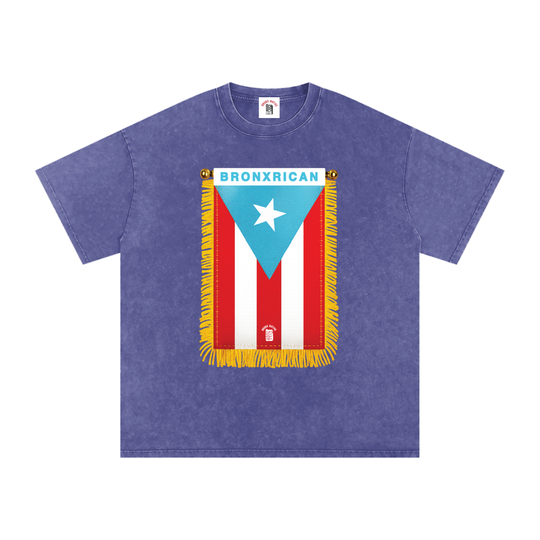 BronxRican Flag PR Edition Snow Washed Oversized Cotton T-Shirt by Bronx Native - Puerto Rico Collection