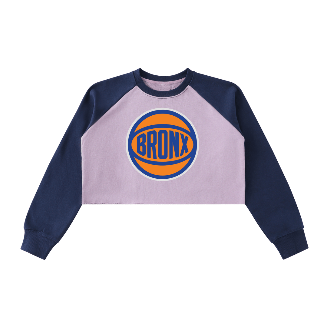 Bronx Basketball 2026 Playoff Edition Women's Raw-Hem Color-Block Raglan Crop Sweatshirt by Bronx Native