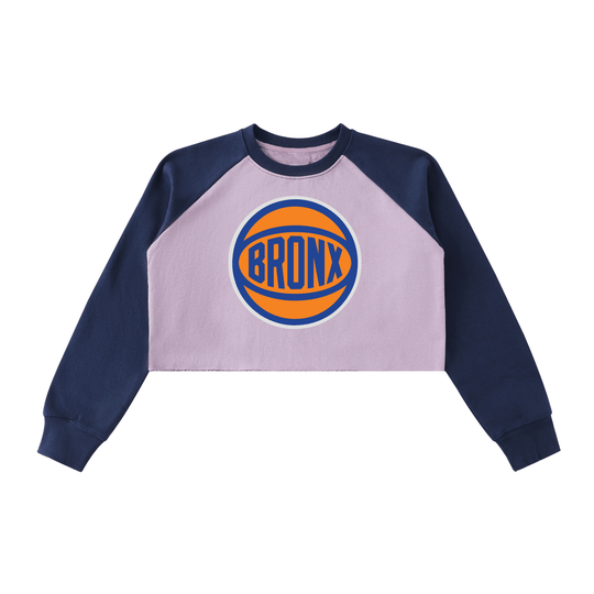 Bronx Basketball 2026 Playoff Edition Women's Raw-Hem Color-Block Raglan Crop Sweatshirt by Bronx Native
