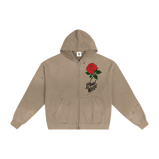 Bronx Rose Hand-Frayed Sunfade Zip Hoodie by Bronx Native for New York summer