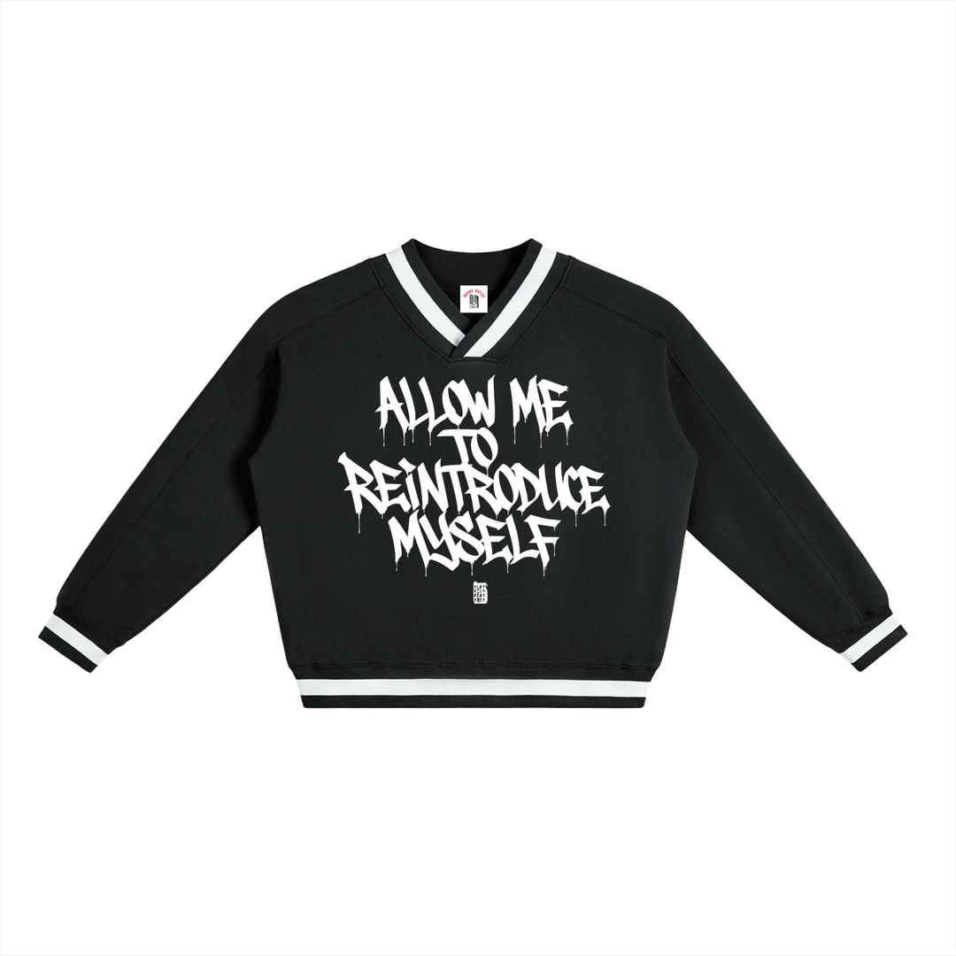 Allow me to Reintroduce Myself V-Neck Contrast Collar Boxy Sweatshirt
