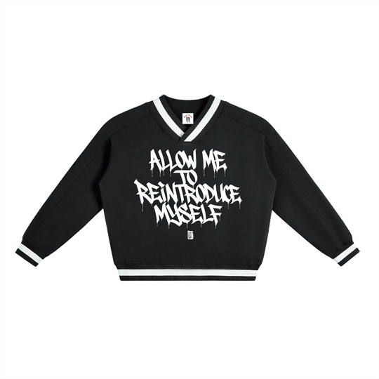 Allow me to Reintroduce Myself V-Neck Contrast Collar Boxy Sweatshirt