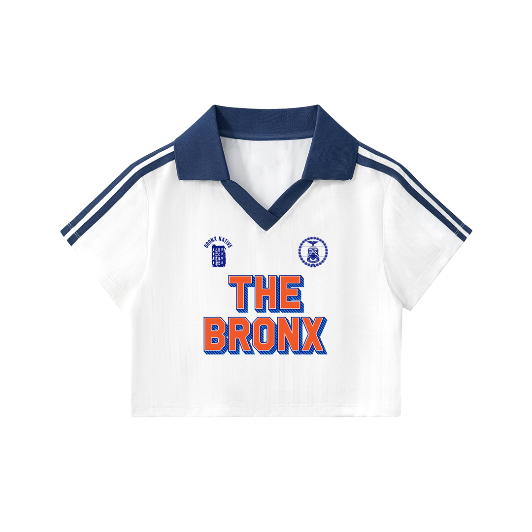The Bronx Womens Contrast Collar Striped Cropped Soccer Jersey by Bronx Native