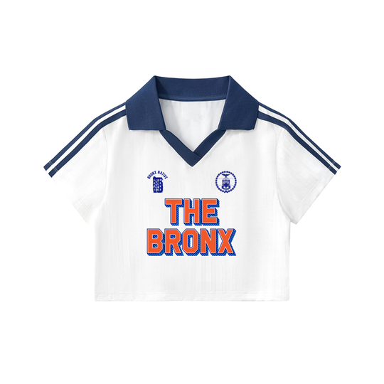 The Bronx Womens Contrast Collar Striped Cropped Soccer Jersey by Bronx Native
