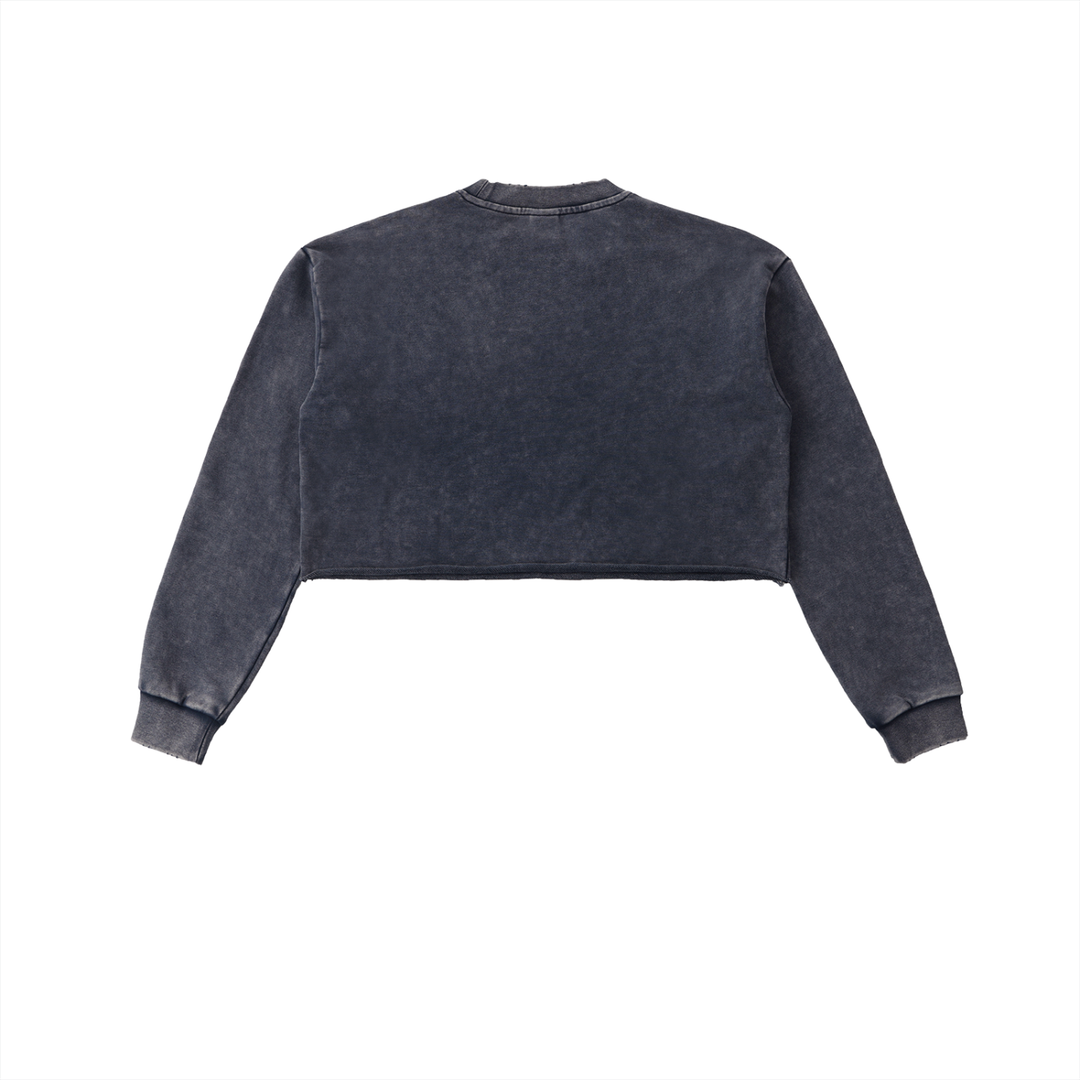 The Boogie Down BX Snow Washed Raw Edge Cropped Sweatshirt