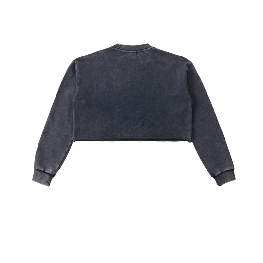 The Boogie Down BX Snow Washed Raw Edge Cropped Sweatshirt