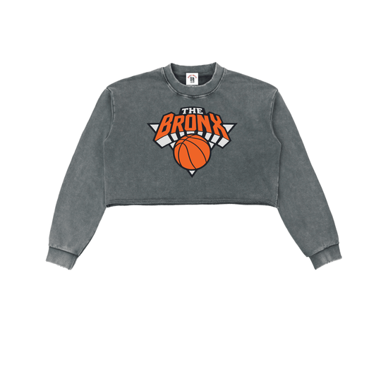 Bronx Basketball 2026 Playoff Edition Women's Snow Washed Raw Edge Cropped Sweatshirt by Bronx Native