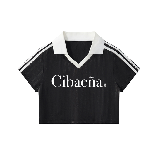 Cibaeña Contrast Collar Striped Cropped Jersey