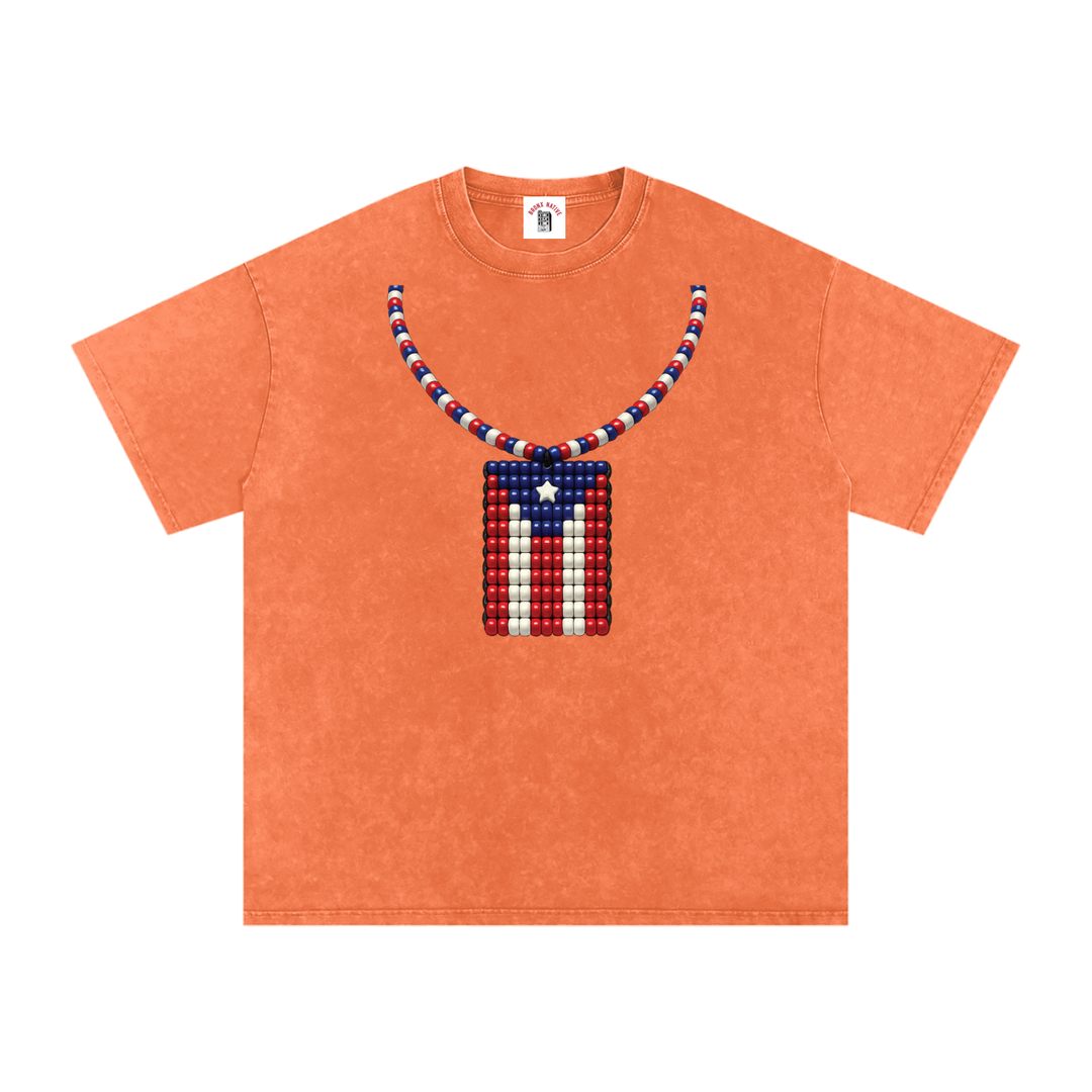 La Bandera PR Edition Snow Washed Oversized Cotton T-Shirt by Bronx Native - Puerto Rico Collection