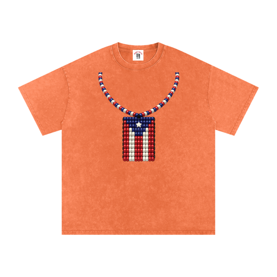 La Bandera PR Edition Snow Washed Oversized Cotton T-Shirt by Bronx Native - Puerto Rico Collection