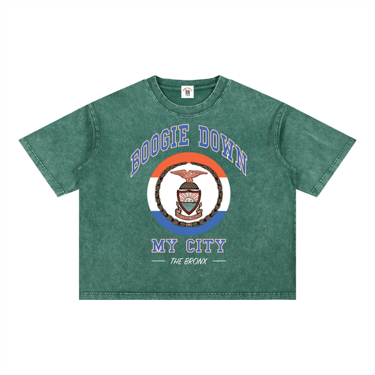 Boogie Down My City Mineral Wash Boxy Cotton T-Shirt by Bronx Native for New York summer