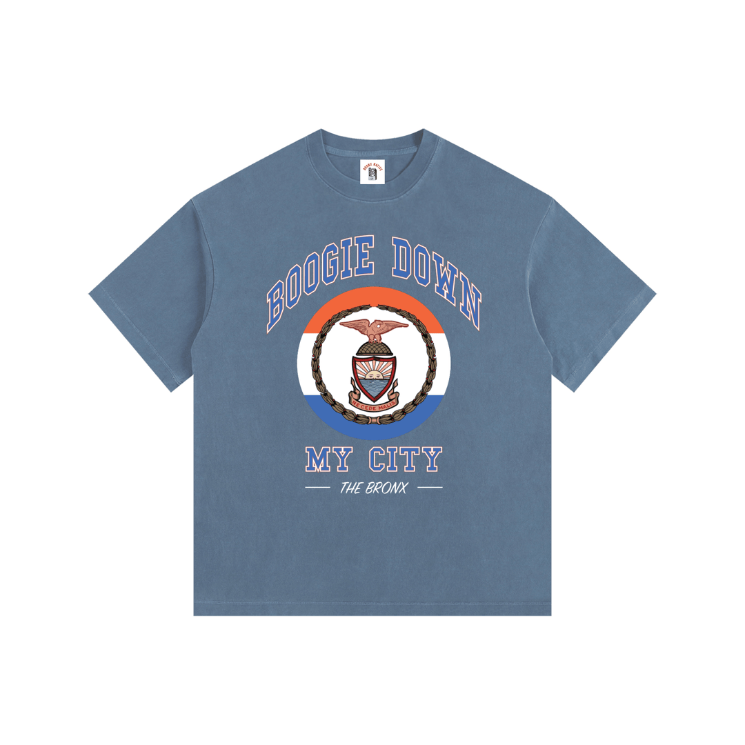 Boogie Down My City Vintage Washed Oversized Cotton T-Shirt by Bronx Native for New York summer