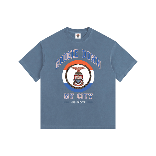 Boogie Down My City Vintage Washed Oversized Cotton T-Shirt by Bronx Native for New York summer