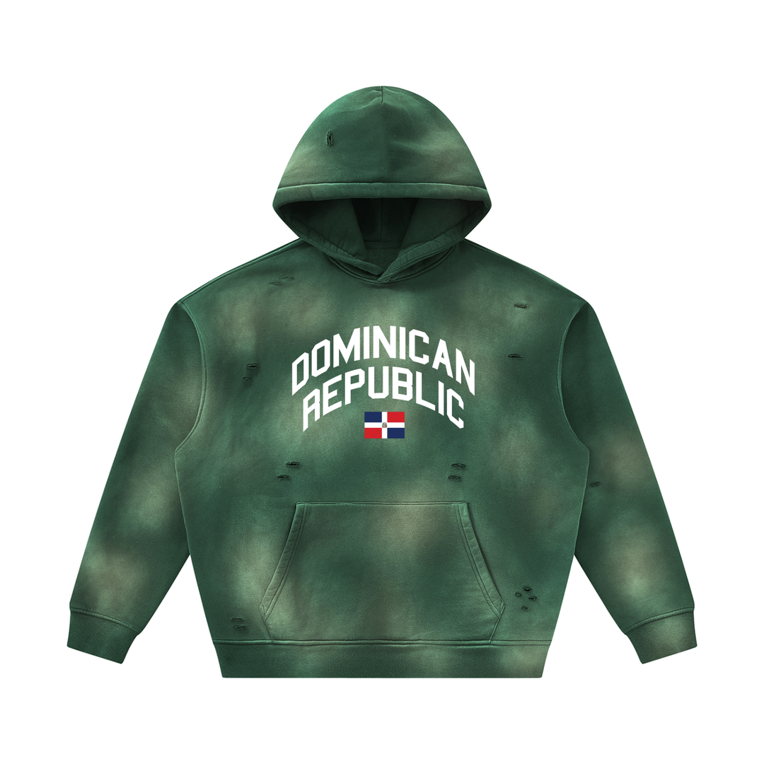 Dominican Republic Unisex Sunfade Frayed Fleece Hoodie