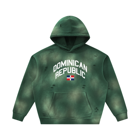 Dominican Republic Unisex Sunfade Frayed Fleece Hoodie