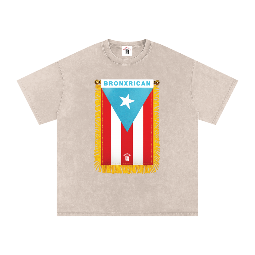 BronxRican Flag PR Edition Snow Washed Oversized Cotton T-Shirt by Bronx Native - Puerto Rico Collection