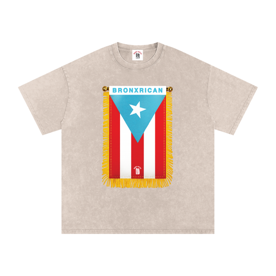 BronxRican Flag PR Edition Snow Washed Oversized Cotton T-Shirt by Bronx Native - Puerto Rico Collection