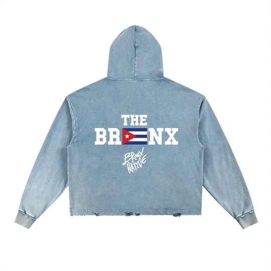 The Bronx (PR) Vintage Washed Frayed-Hem Hoodie