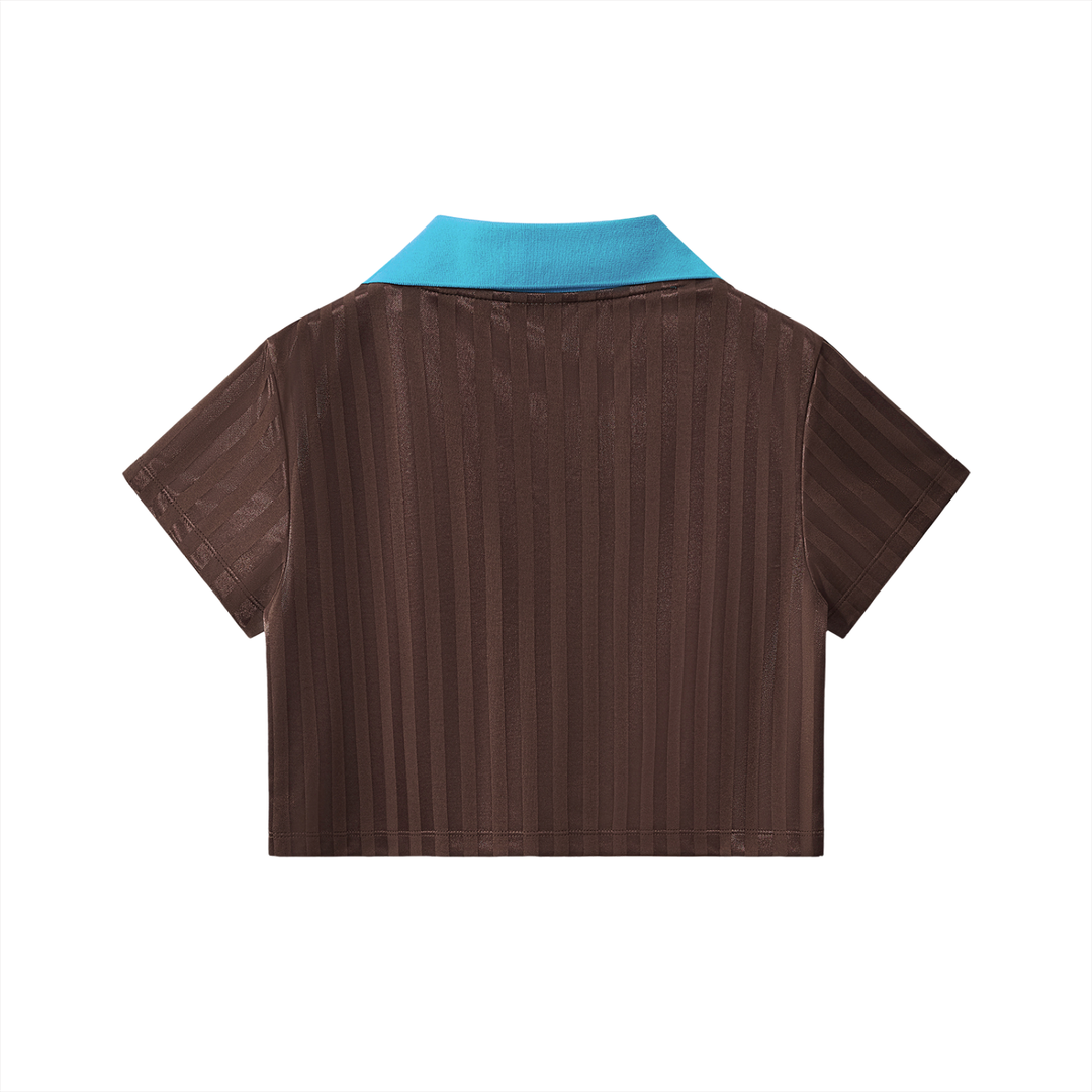 Mujer Del Bronx Contrast Collar Striped Cropped Jersey