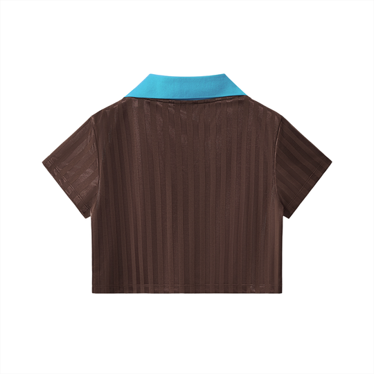 Mujer Del Bronx Contrast Collar Striped Cropped Jersey