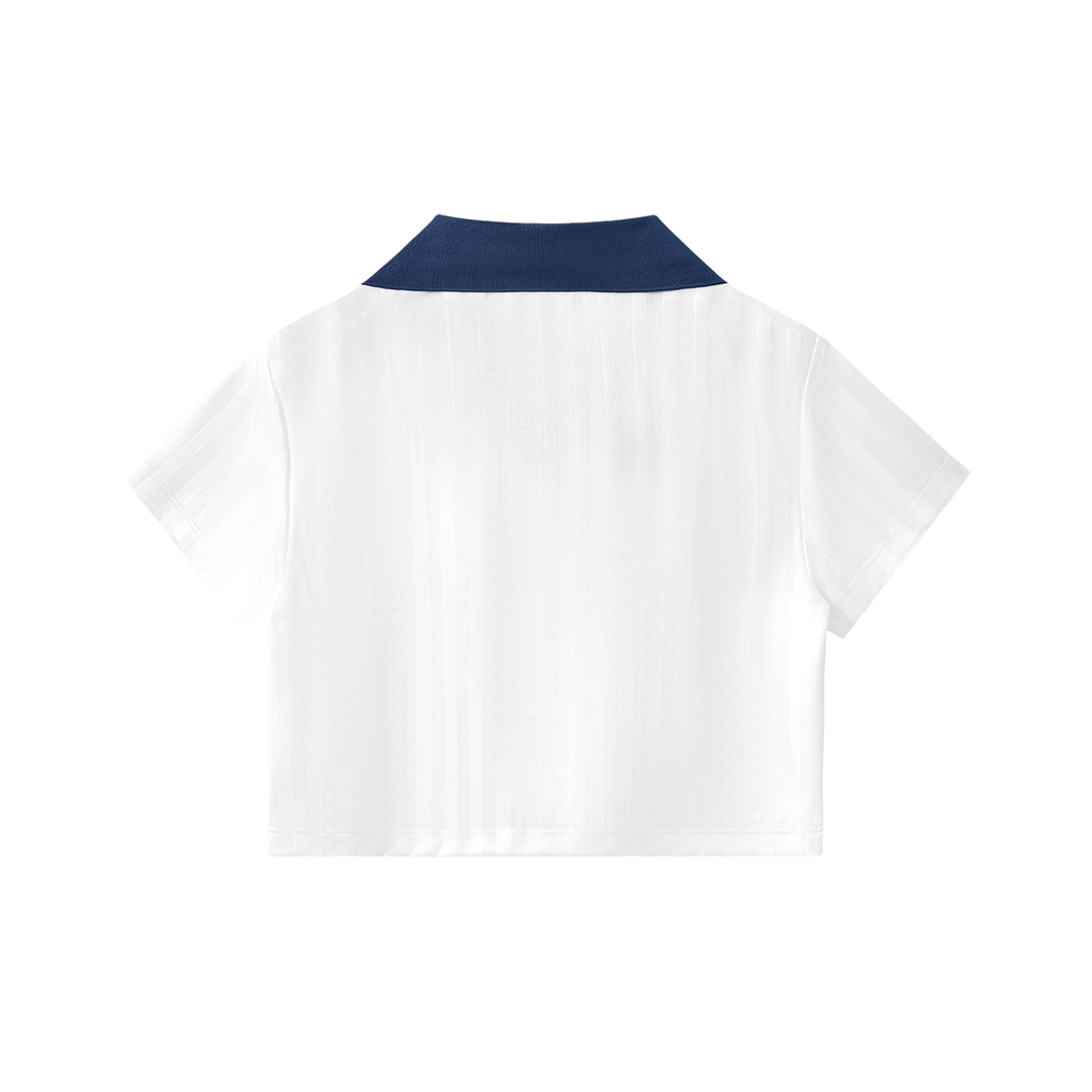The Bronx Womens Contrast Collar Striped Cropped Soccer Jersey by Bronx Native