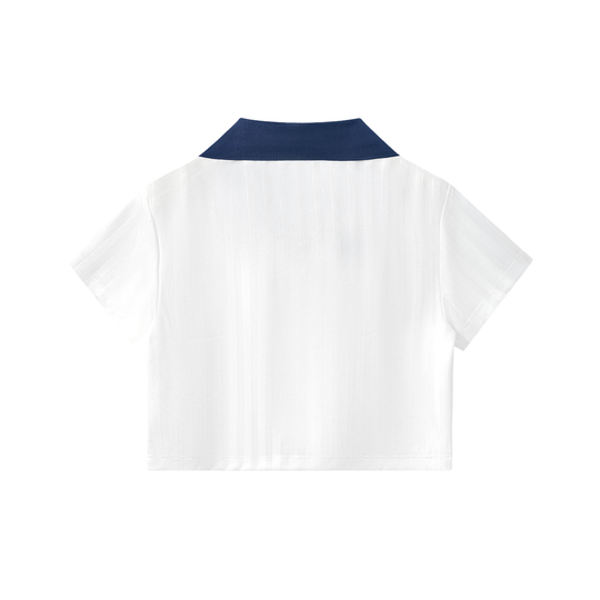 The Bronx Womens Contrast Collar Striped Cropped Soccer Jersey by Bronx Native