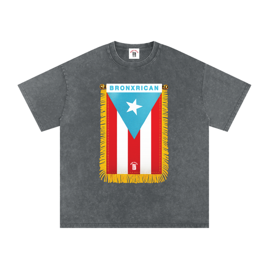 BronxRican Flag PR Edition Snow Washed Oversized Cotton T-Shirt by Bronx Native - Puerto Rico Collection