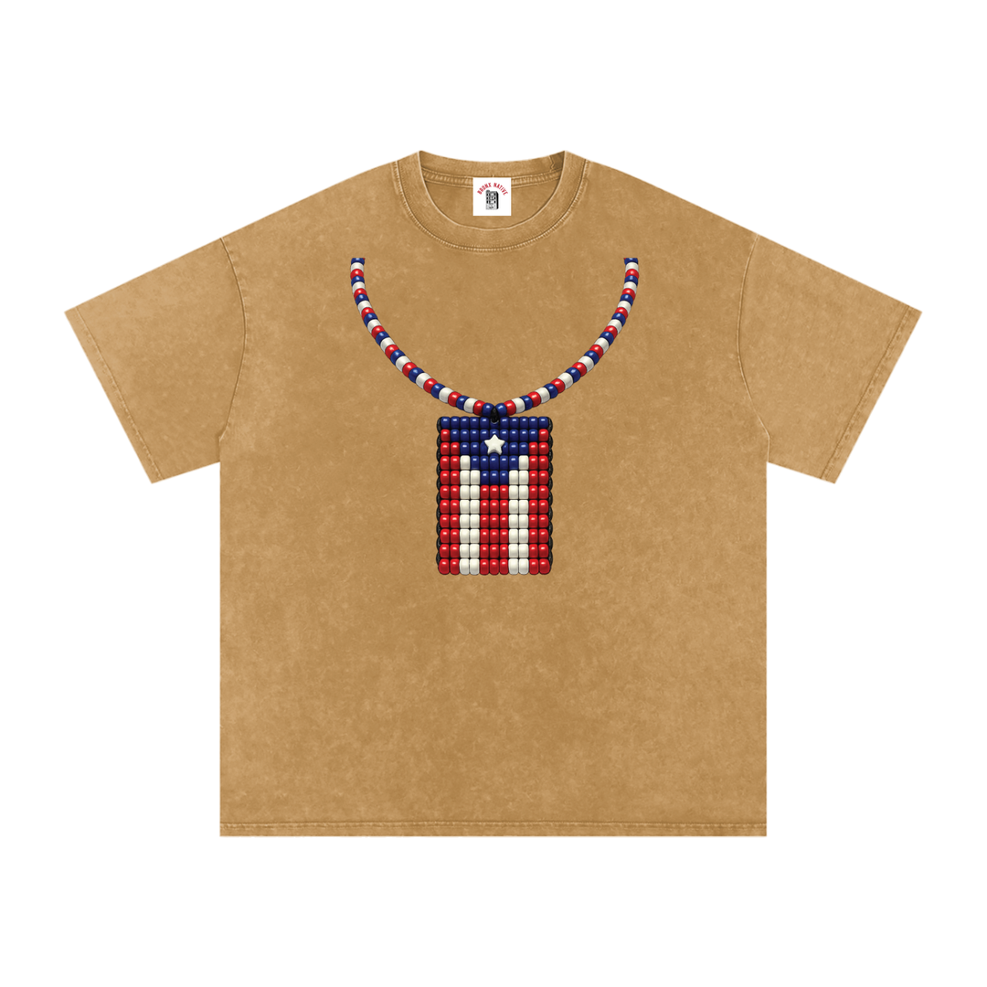 La Bandera PR Edition Snow Washed Oversized Cotton T-Shirt by Bronx Native - Puerto Rico Collection