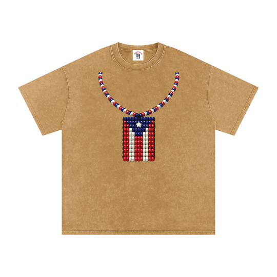 La Bandera PR Edition Snow Washed Oversized Cotton T-Shirt by Bronx Native - Puerto Rico Collection