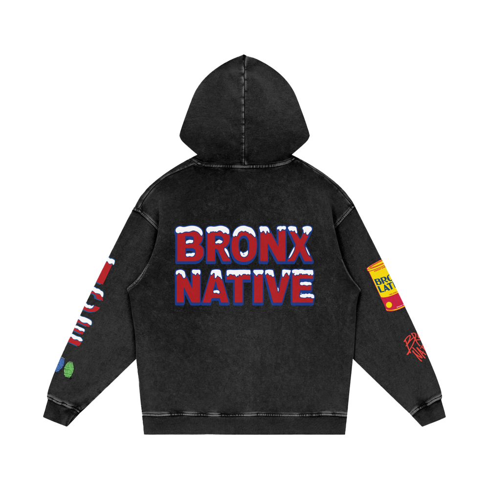 Bronx Native Bodega Ice Snow Washed Loose Cotton Hoodie