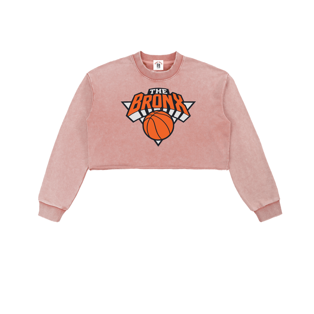 Bronx Basketball 2026 Playoff Edition Women's Snow Washed Raw Edge Cropped Sweatshirt by Bronx Native