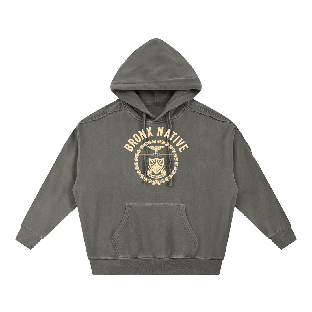 Bronx Native 718 Snow Washed Tape Raw Edge Hoodie
