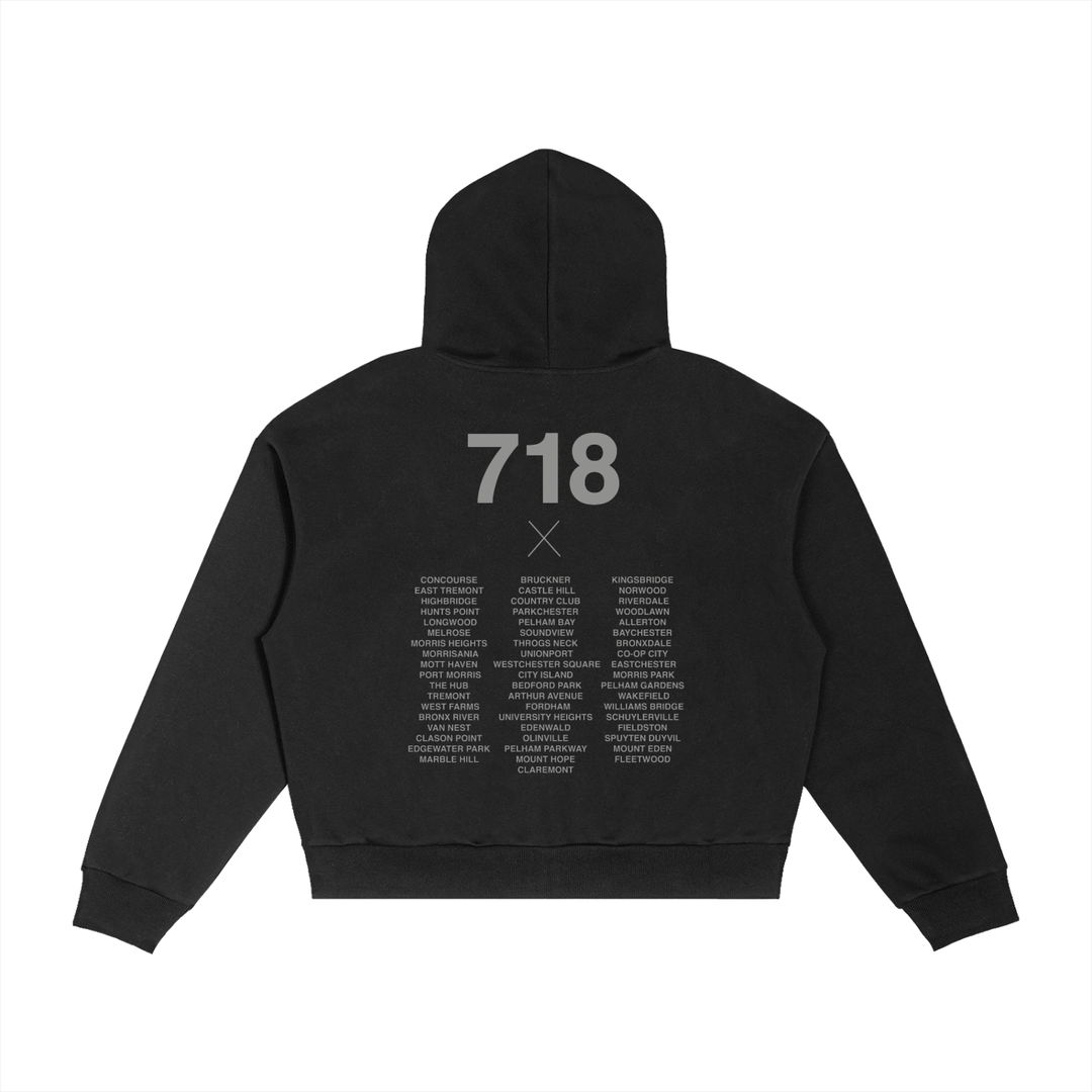 BX Crest 718 Contrast Plaid Boxy Zip Hoodie