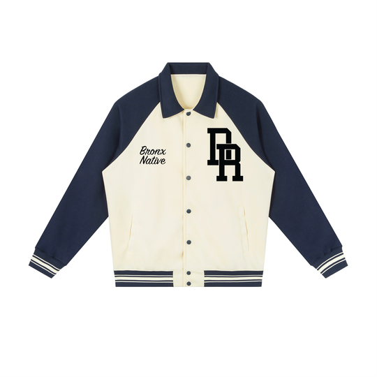 DR x Bronx Native Contrast Raglan Sleeve Baseball Jacket