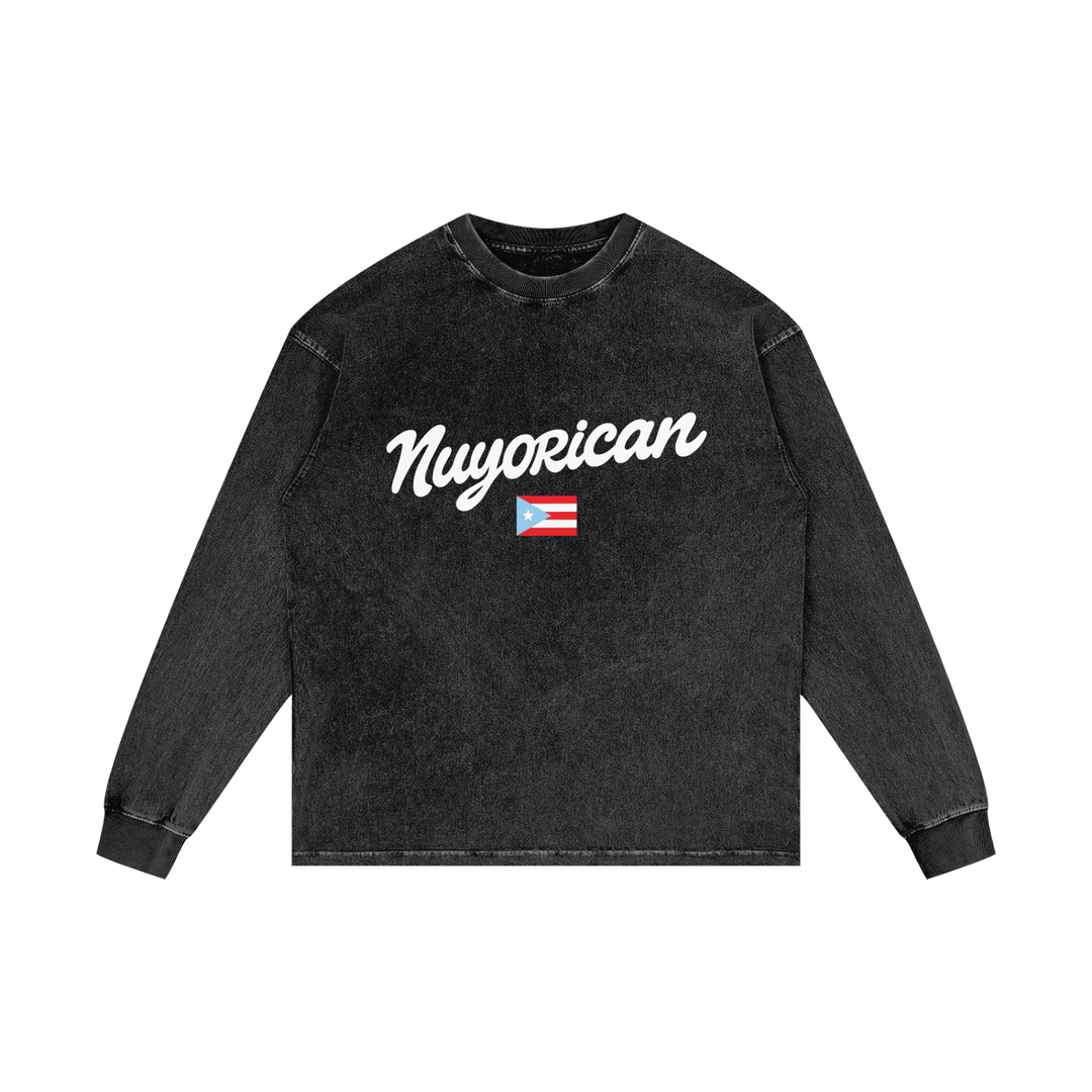 Nuyorican PR Edition Acid Wash Oversize Long Sleeve T-Shirt by Bronx Native