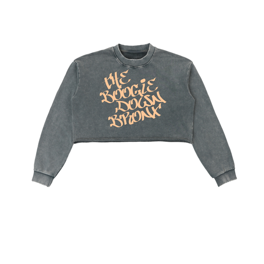 The Boogie Down BX Snow Washed Raw Edge Cropped Sweatshirt