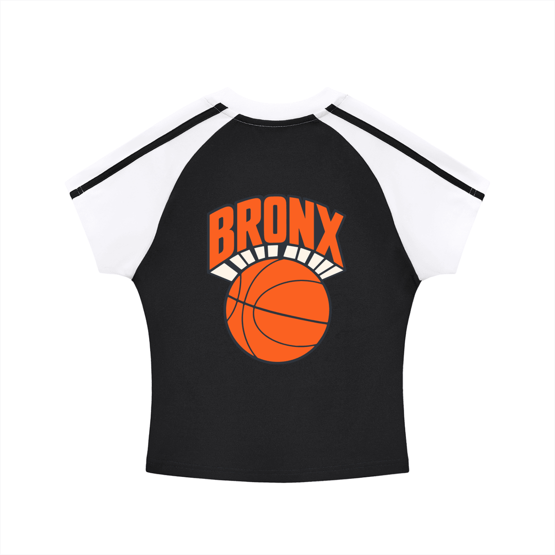 Bronx Basketball 2026 Playoff Edition Women's Contrast Stripes Bodycon Raglan Sleeve T-Shirt by Bronx Native