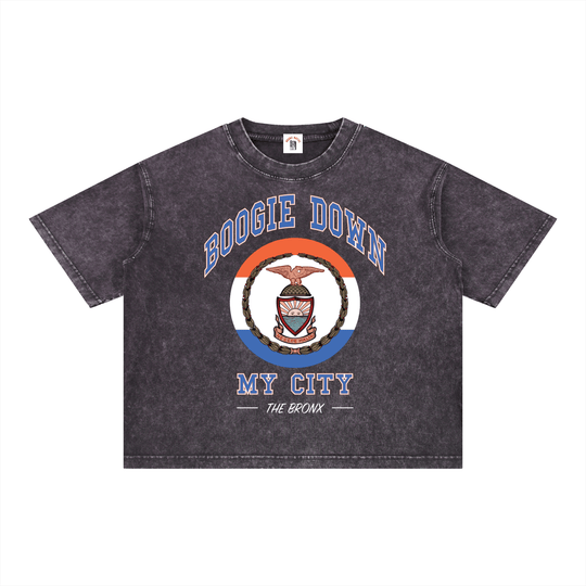 Boogie Down My City Mineral Wash Boxy Cotton T-Shirt by Bronx Native for New York summer