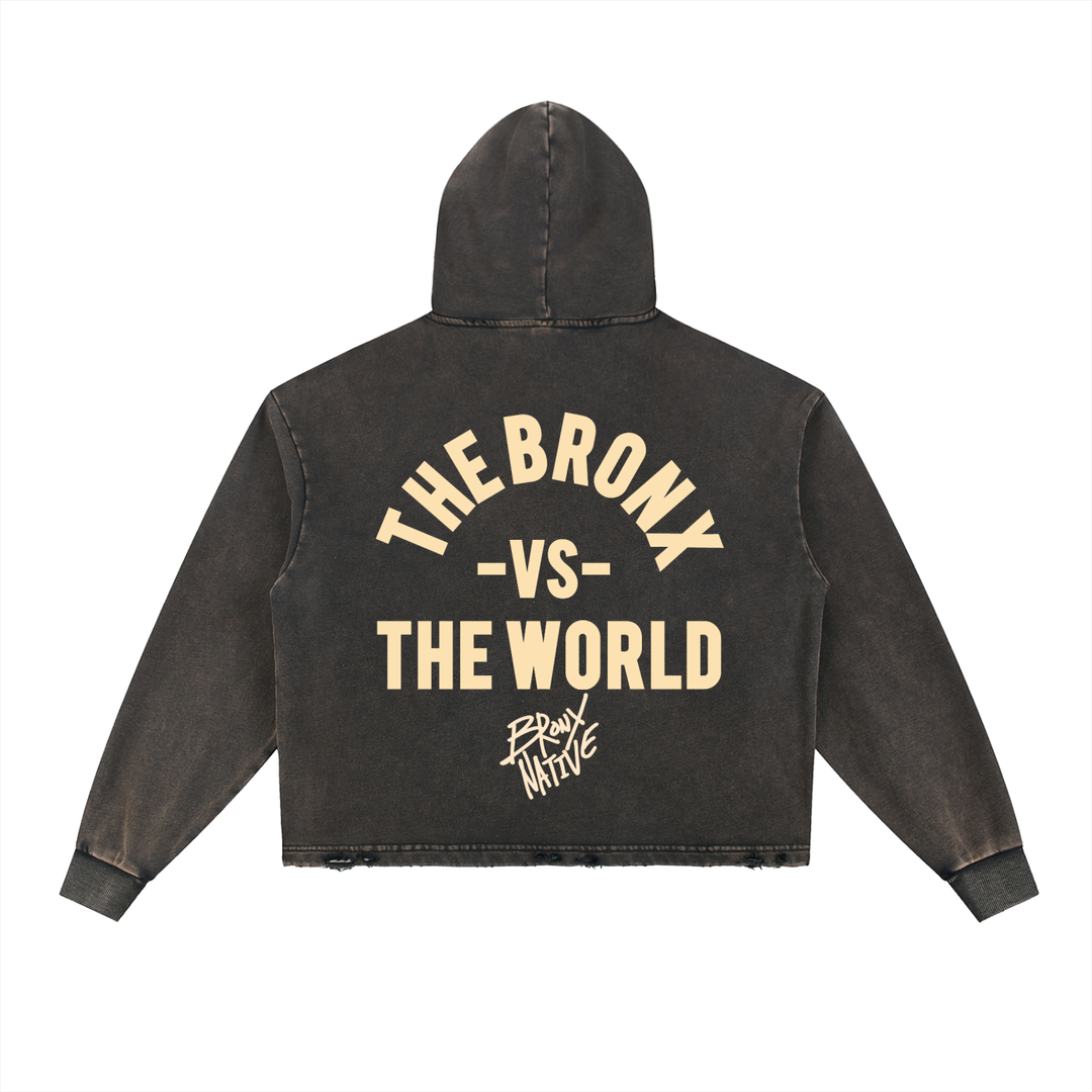 Vintage Washed Frayed-Hem Hoodie