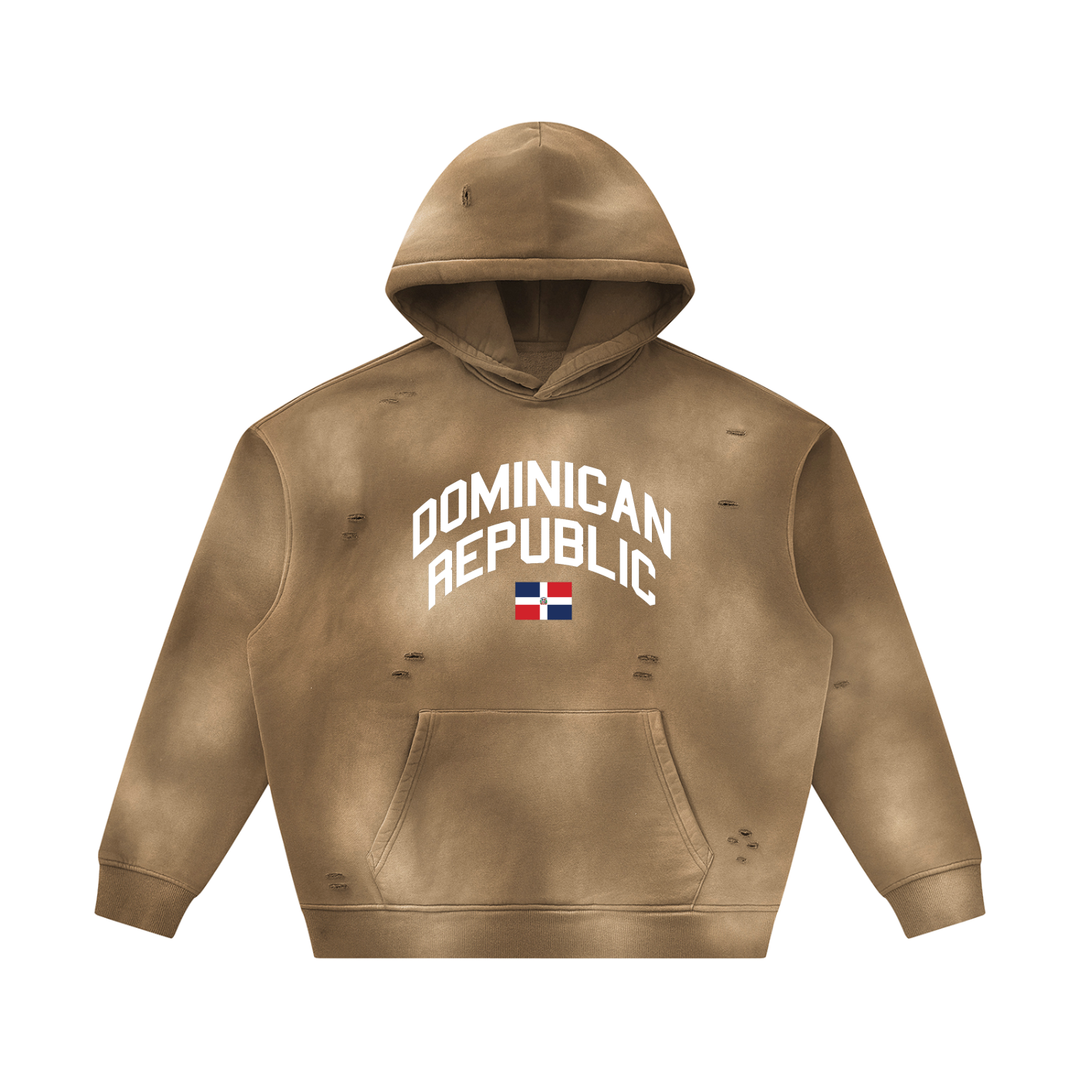 Dominican Republic Unisex Sunfade Frayed Fleece Hoodie