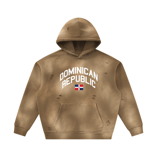 Dominican Republic Unisex Sunfade Frayed Fleece Hoodie