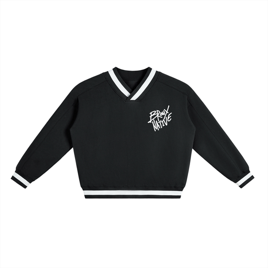 Bronx Native 718 V-Neck Contrast Collar Boxy Sweatshirt