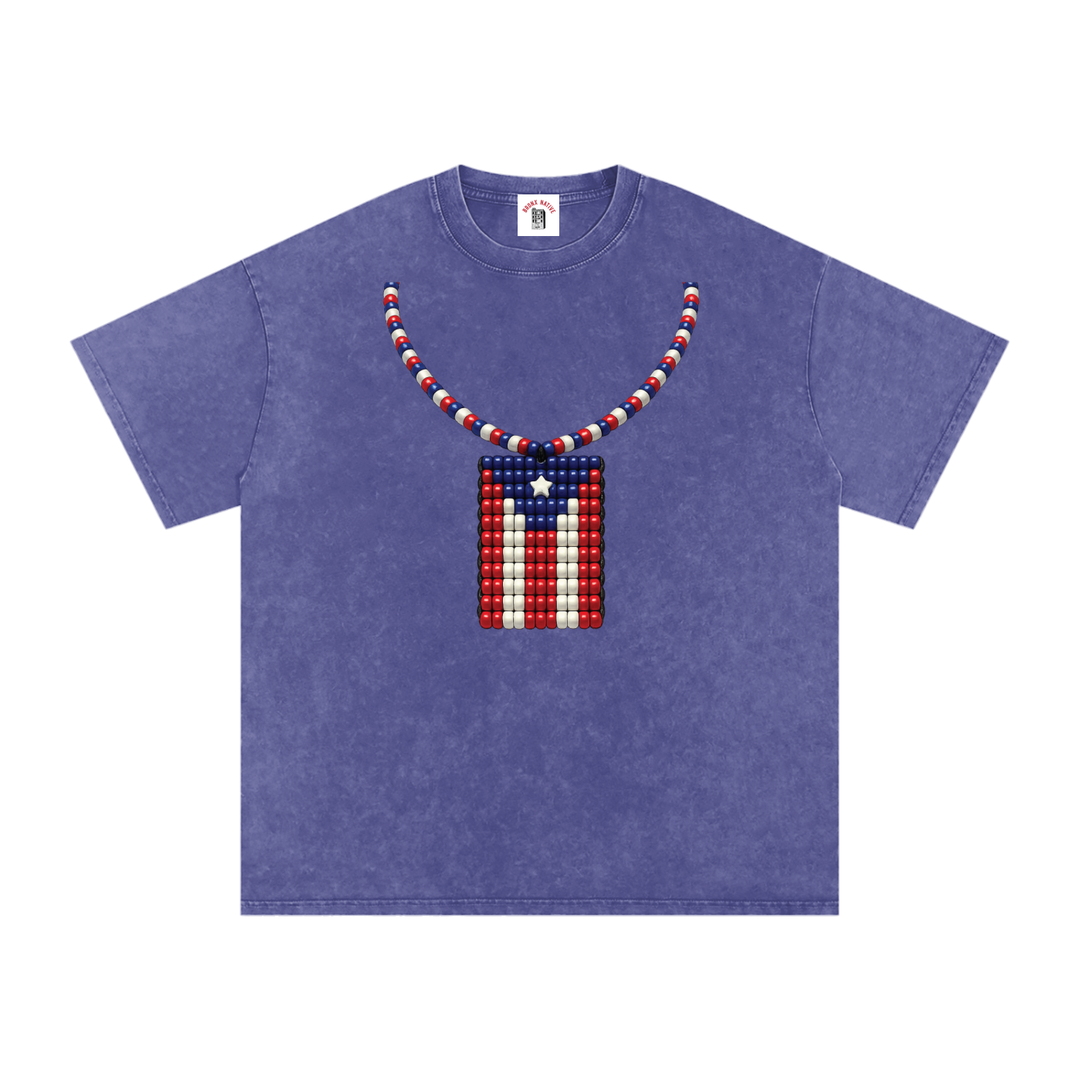 La Bandera PR Edition Snow Washed Oversized Cotton T-Shirt by Bronx Native - Puerto Rico Collection