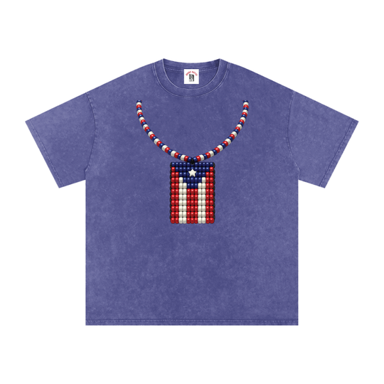 La Bandera PR Edition Snow Washed Oversized Cotton T-Shirt by Bronx Native - Puerto Rico Collection