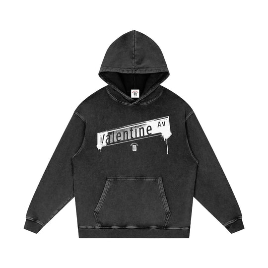 Valentine Ave Snow Washed Loose Cotton Hoodie