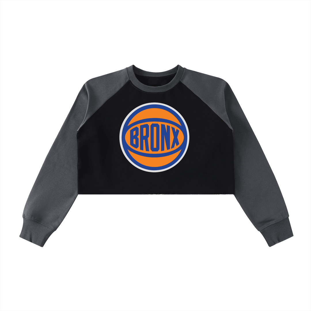 Bronx Basketball 2026 Playoff Edition Women's Raw-Hem Color-Block Raglan Crop Sweatshirt by Bronx Native